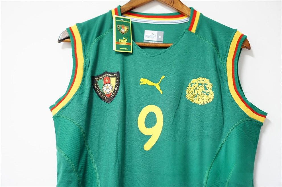 2002 Cameroon Home - World Cup Sleeveless - ETO'O 9 Print - Retro Shirt