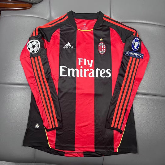 2010 - 2011 AC Milan Home - RONALDINHO 80 Print - Champions Leauge - Retro Jersey - Long Sleeve