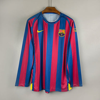 2006 Barcelona Home Retro Jersey - Long Sleeve - Ronaldinho 10 Print