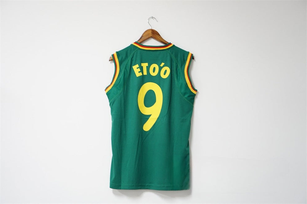 2002 Cameroon Home - World Cup Sleeveless - ETO'O 9 Print -  Retro Shirt